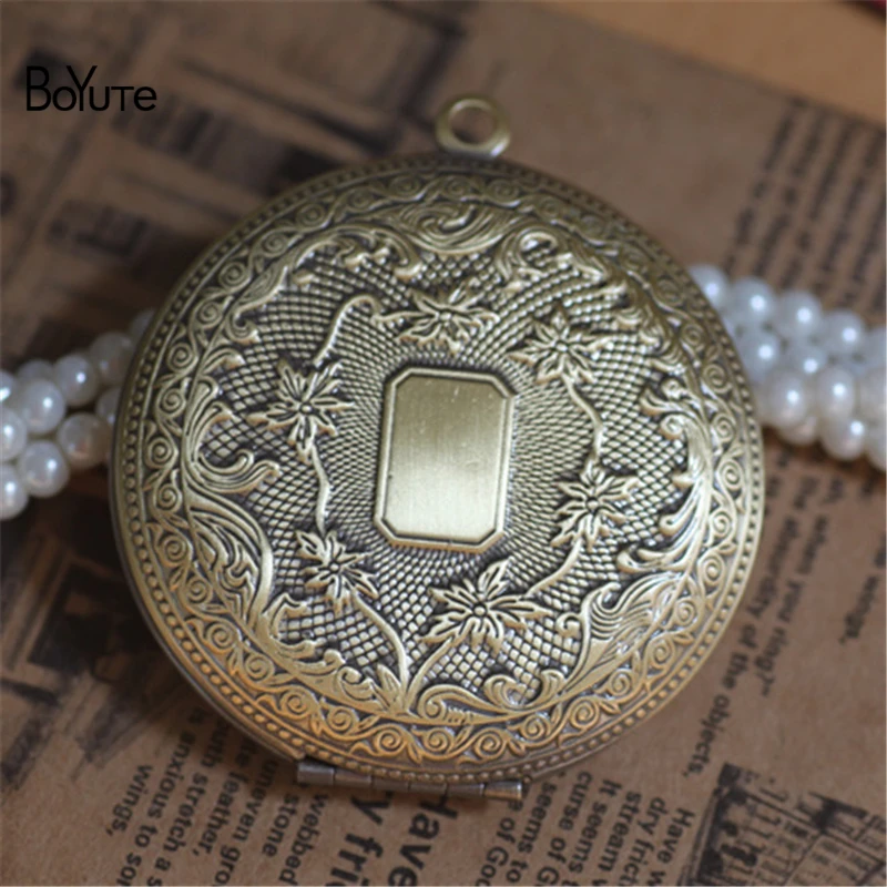 BoYuTe 2Pcs Round 5013MM Big Metal Copper Floating Photo Locket Pendant Charms Diy (4)