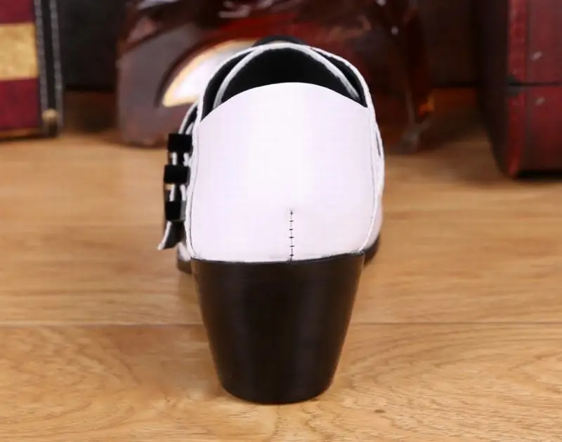Blanc Richelieus Mode Hommes Pointu Véritable De Robe White Soirée Main Chaussures Cuir Haute Bout Talons En La Mariage À Boucle Avec rPvCrn