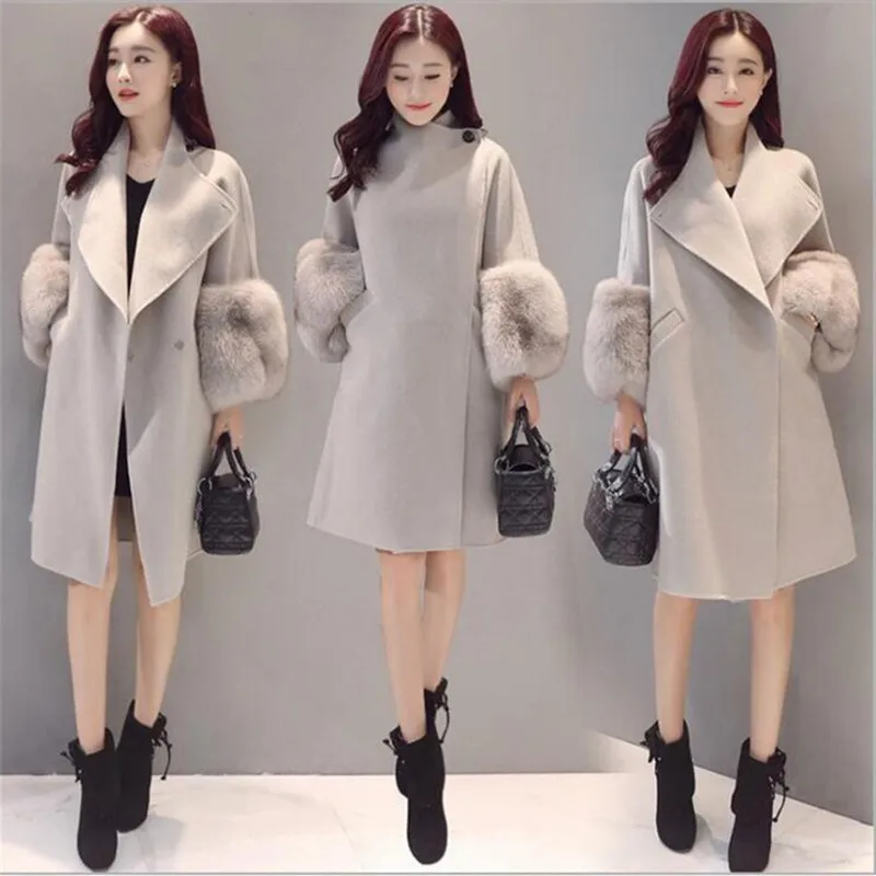Новое осенне-зимнее женское пальто размера плюс, модное, свободное, однотонное, с пуговицами, тонкое, MD-Long, шерстяное пальто для женщин, верхняя одежда