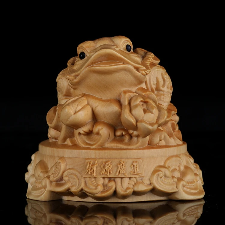 

Huang Yang wood carving Lucky treasure pendulum tea pet home feng shui crafts gold toad hand