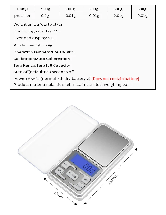 Высокая точность Карманные весы 100/200/300/500g 0,01/0,1g ЖК-дисплей Дисплей Электронные цифровые весы для ювелирных изделий Баланс Кухня взвешивания