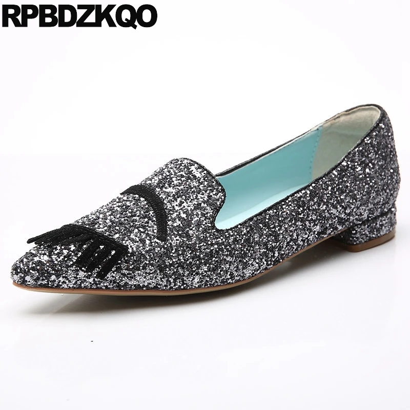 

slip on glitter embroidery chinese ladies china shoes sequin beautiful flats eyelash women shallow loafers dress pointed toe