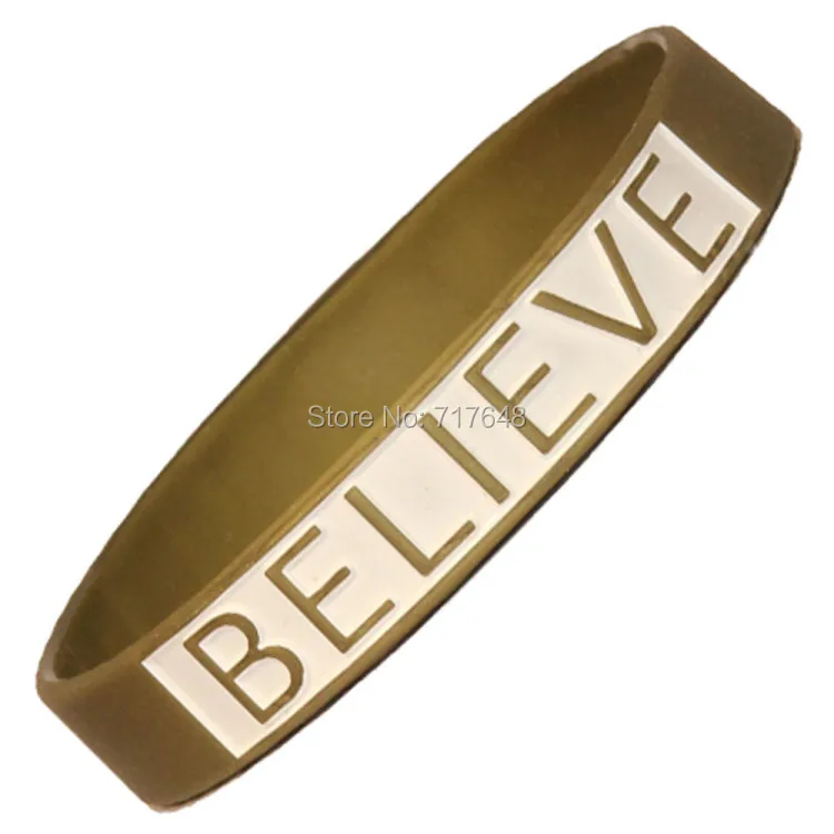 1pc black and gold believe wristband silicone bracelets free shipping