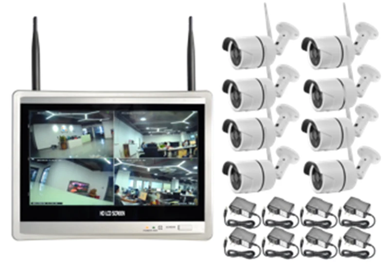 

Wireless Security Camera System 8CH CCTV NVR Kit 960P 8pcs outdoor bullet IP camera HDMI 12.5"ch Screen NVR home security