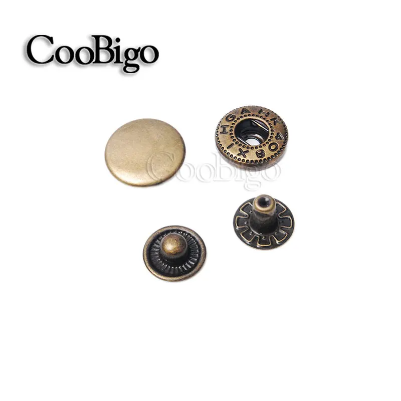50 шт. 10 мм кнопки металлические кнопки для шитья кожевенное ремесло одежда сумки обувь браслет ремень - Цвет: Antique Brass