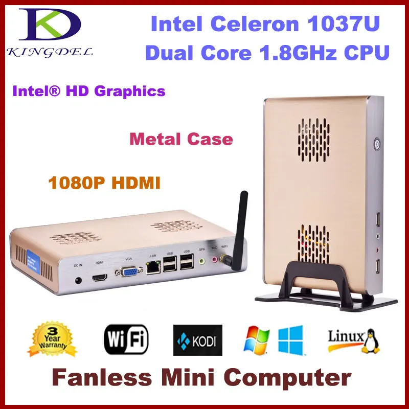  Fanless Thin Client PC, Mini Computer with Intel Celeron 1037U 1.8Ghz, 2GB RAM, 32GB SSD, WIFI, Full Screen Video 