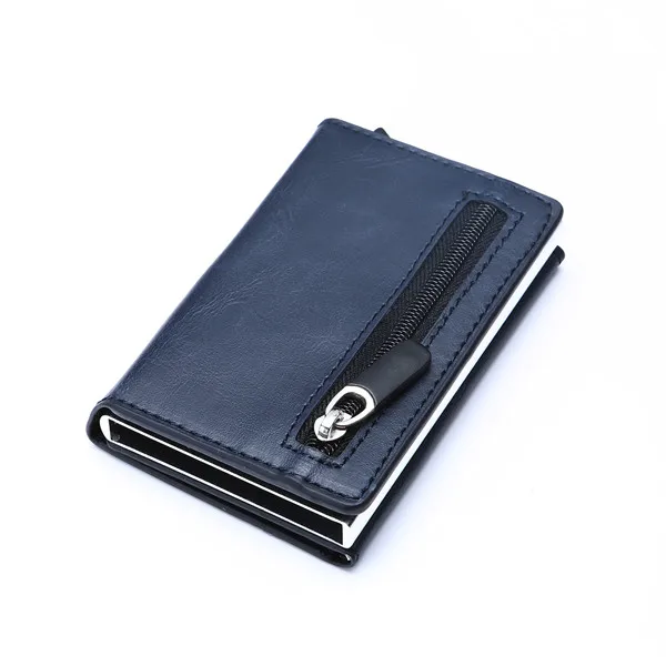 BYCOBECY модный кошелек для монет Новая алюминиевая открытка-коробка кошелек RFID PU кожаный держатель для карт всплывающий Кошелек для монет магнит из углеродного волокна - Цвет: X-52 Blue