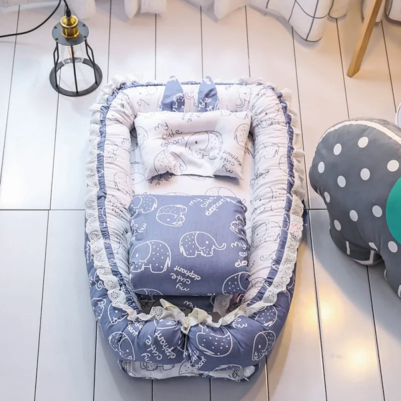 Портативный детский матрас для новорожденных кроватки дышащее и спящее гнездо с подушкой детское постельное белье мода - Цвет: Синий
