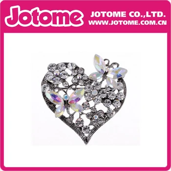 

100pcs / Lot Vintage Crystal Love Heart Butterfly Rhinestone Brooch Pin