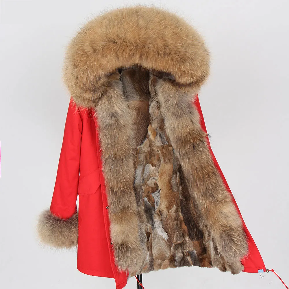 Lassie Женская зимняя высокая мода большой натуральный Лисий мех с капюшоном манжеты Длинные куртки женские натуральный кроличий мех толстые теплые пальто парки - Цвет: C21
