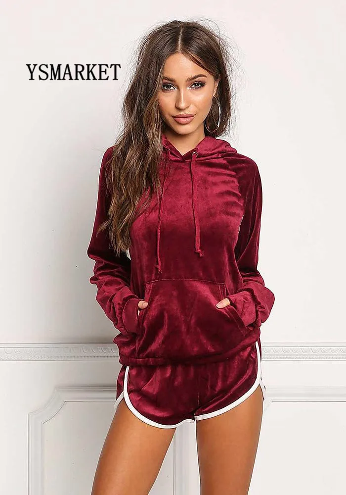 Buy 2018 Autumn Women Tracksuit 2 Pieces Set Long Sleeve Velvet Hoodies And