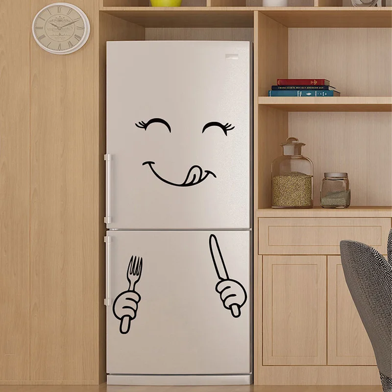 Cute Fridge Sticker Happy Delicious Face Kitchen Decoration Fridge
