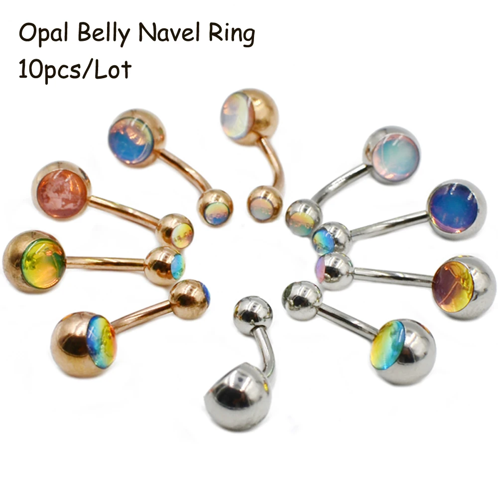 10Pcs/Lot Surgical Steel Opal Belly Navel Ring Belly Button Ring Navel Piercing Sexy Charming New Style Body Piercing Jewelry