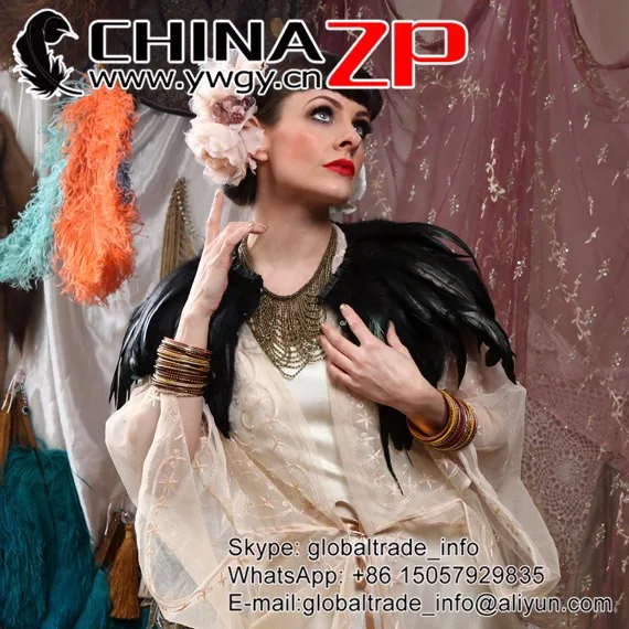 Black coque feather cape with black satin lining