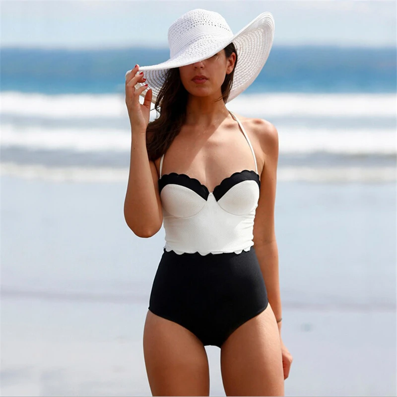 

Bodysuit 2016 Women One Peice swimwear Black Whinte Swimsuit Monokini Bathing suit Swimming suit saida de praia Swimsuit Solid