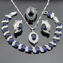 Color de plata de La Joyería Para Las Mujeres Collar Colgante Pendientes Anillos Pulsera Azul Creado Zafiro Topacio Blanco Caja de Regalo Libre