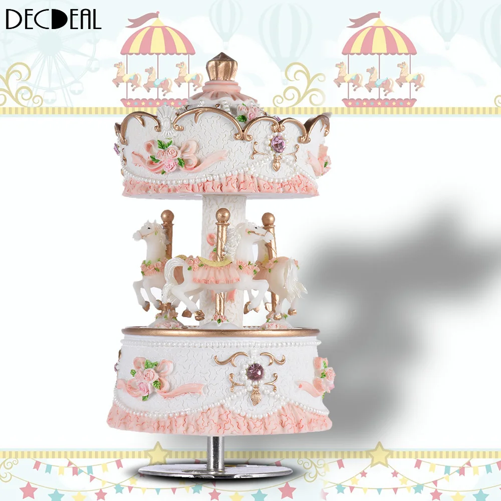 

Windup 3-horse Carousel Music Box 4 colors optional Artware birthday Gift Melody Castle in the Sky home decor wedding souvenirs
