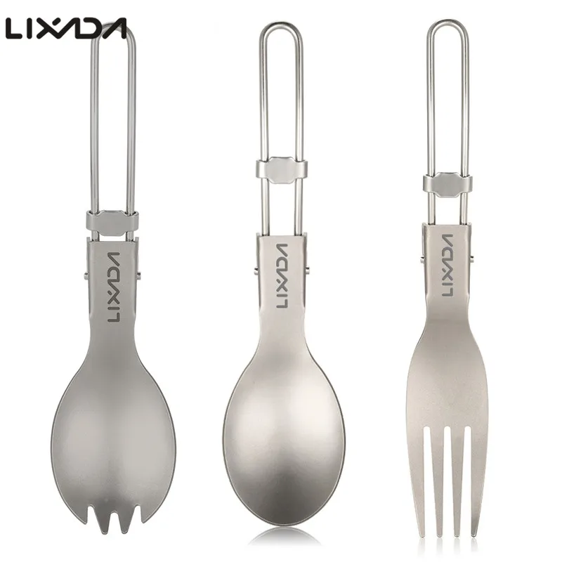 

Lixada Lightweight Titanium Folding Spoon Spork Outdoor Tableware Outdoor Camping Cookware Folded Flatware For Camping Picnic