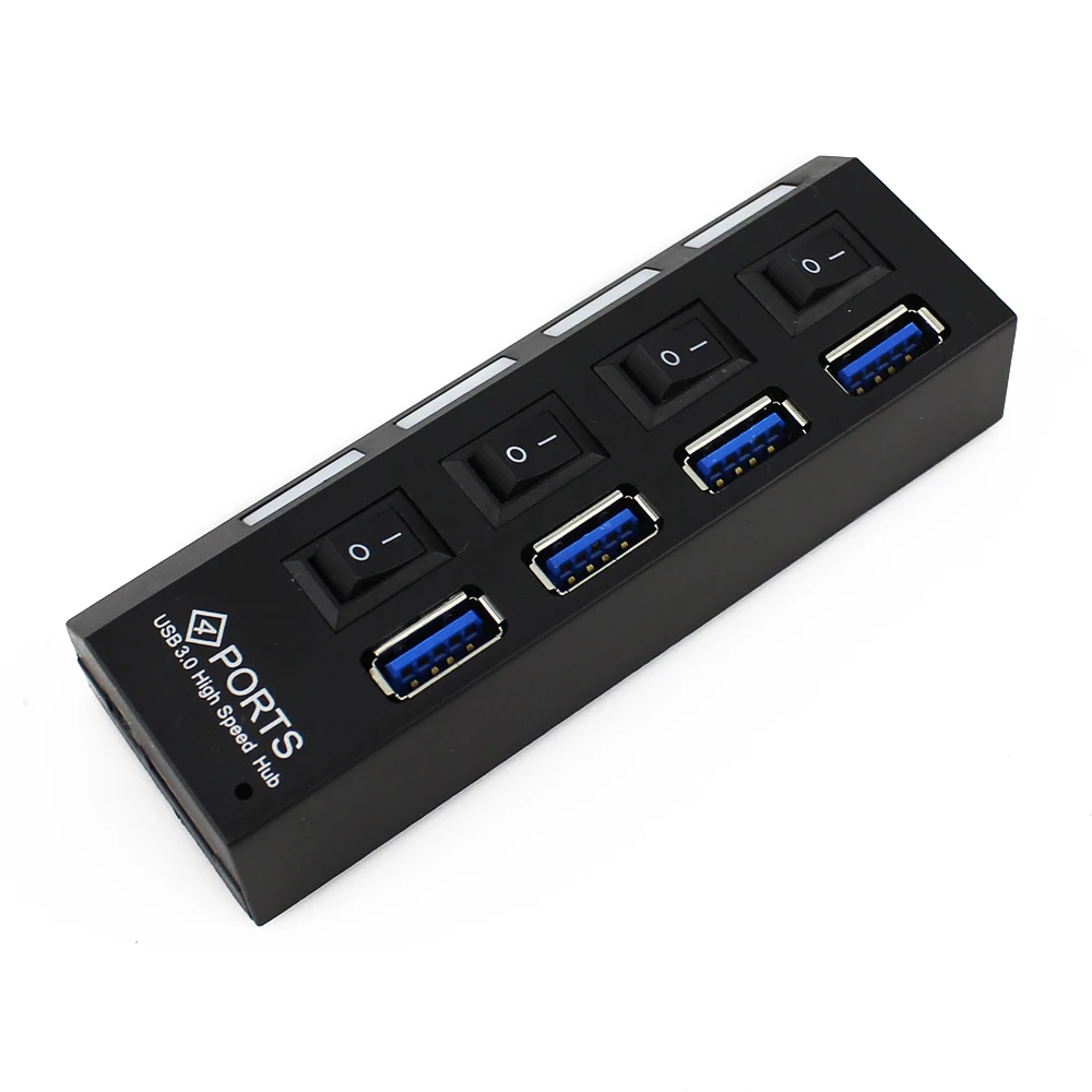 USB 3,0 концентратор Высокоскоростной 4 порта USB3.0 с DC 5 В/2A порт питания индивидуальные вкл/выкл переключатели USB разветвитель концентратор для MacBook ноутбука ПК