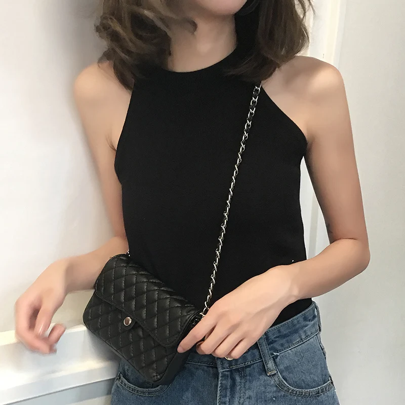 

Summer Women Shirt Sleeveless Knitted Slimming Fit Girls Shirt Simple Solid Basic Chemises Halter Neck Camicia High Fashion