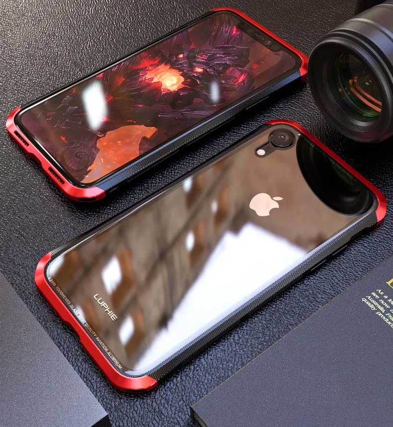 Роскошный металлический чехол для iPhone XR, чехол с алюминиевым бампером, пластиковая Нескользящая прозрачная стеклянная задняя крышка для iPhone XS MAX, чехол, ультратонкий