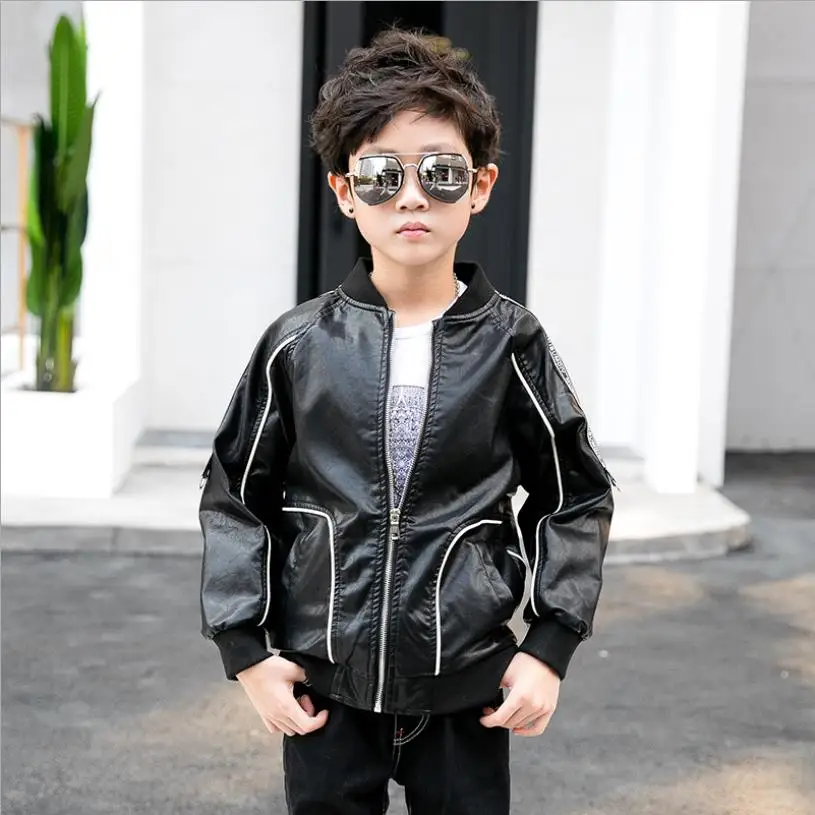 

Baby boys Pu leather jackets 2019 spring autumn new fashion letter coats children outerwear kids tops loose jackets ws714