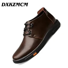 Г., теплые мужские ботинки из натуральной кожи осенне-зимние ботильоны модная повседневная обувь на шнуровке мужская обувь
