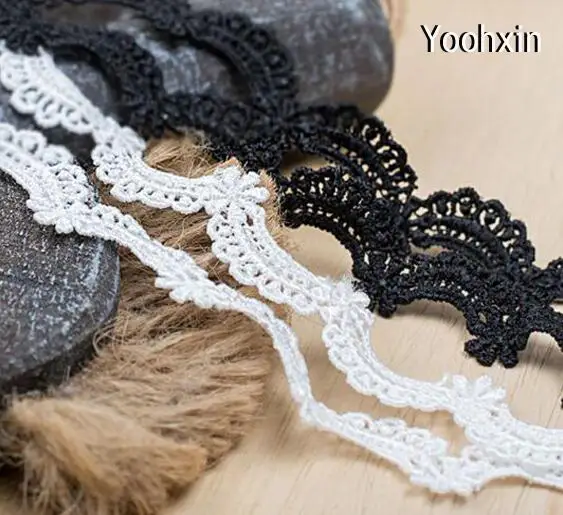 

1cm Wide New White Black cotton embroidery flower lace collar Fabric Sewing Applique DIY fringe ribbon trim guipure roll decor