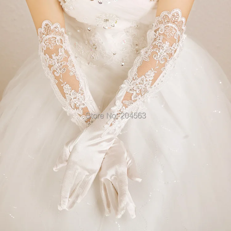 

Vintage Wedding Party Fingerless Gloves Lace Elbow Length Bridal Gloves with Beads Wedding Accessories