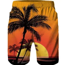Шорты с кокосовым деревом и закатом пляжные летние мужские дышащие быстросохнущие Ландшафтные шорты для серфинга купальники 3D короткие штаны