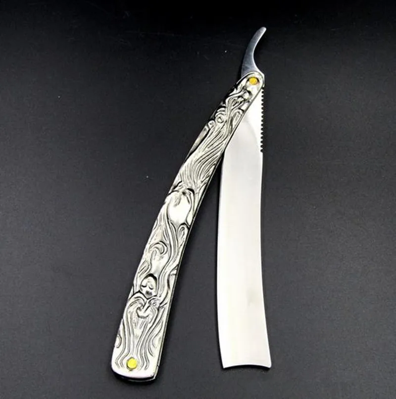 Portrait of creative steel razor Old fashioned scraper Men Straight