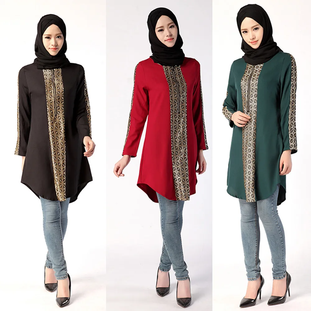 Мусульманские, исламские женщины печати плюс Размеры мусульманских обслуживание Топы Легкая блузка кафтан мусульманская одежда для Дубай