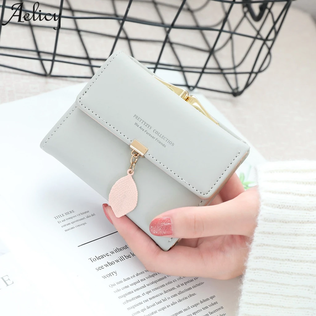 Aelicy, модный трехслойный Кошелек для монет с листом, женский короткий кошелек, кожаный держатель для карт, сумка для карт, квадратная монета, держатель для карт, сумка