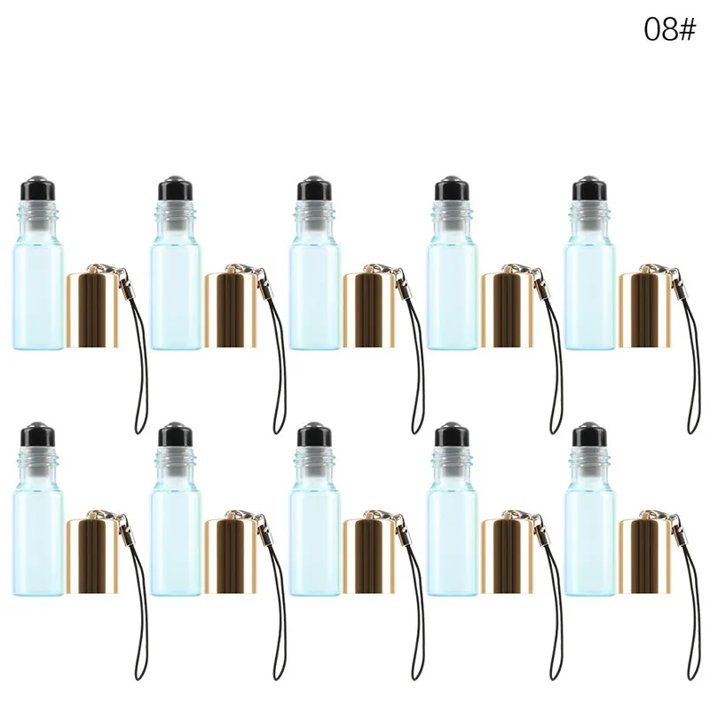 10 шт./компл. 5 мл перламутровые стеклянные бутылки синий флакон духов ролл на бутылке мини жидкое эфирное масло Макияж Контейнер для путешествий - Цвет: 8 Black Gold Pendant