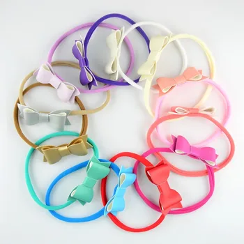 

120pcs/lot New Baby Girl PU Leather Cloth Felt Bow With Nylon Hair Band