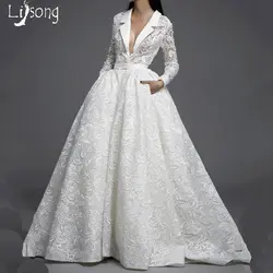 Специальный дизайн кружево одежда с длинным рукавом Chic свадебные бальные платья индивидуальный заказ Венеция пышные Иллюзия съемный 2 шт