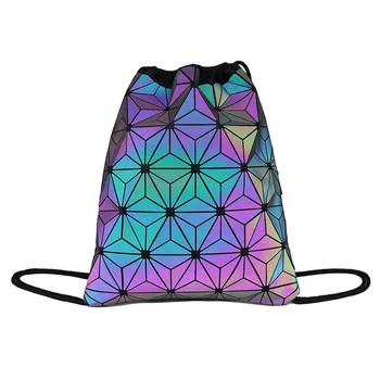 

2019 New Geometric dazzle colour Drawstring backpack shoulders male and female students Reflective pocket
