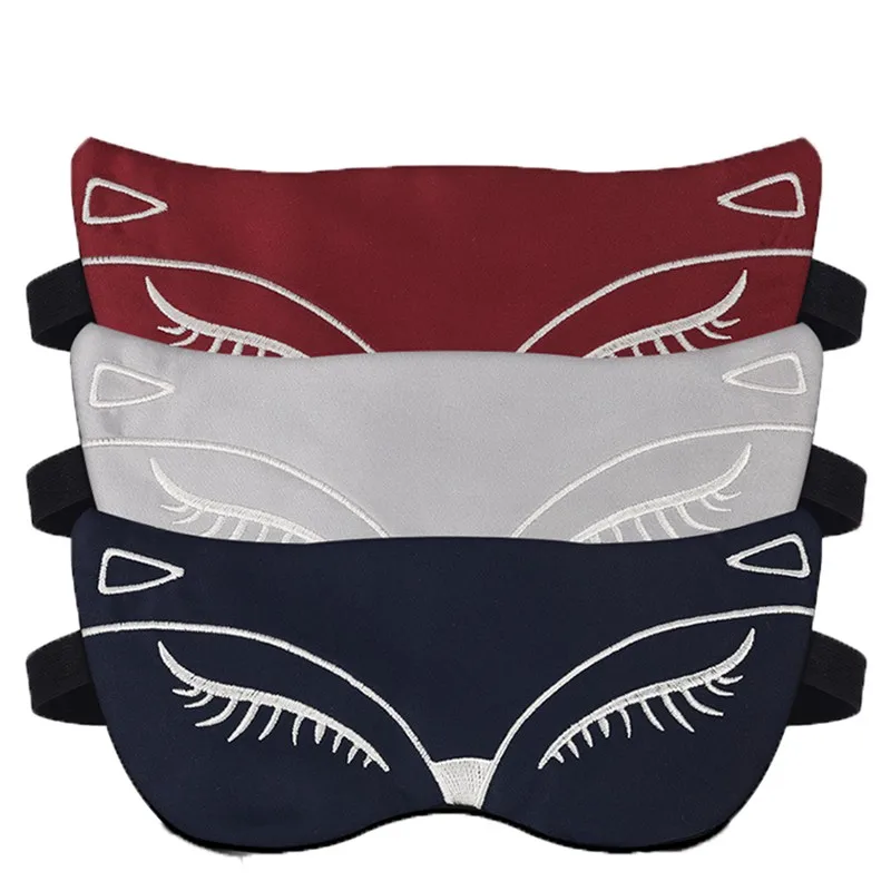 

Soft Slik Sleeping Mask Eyepatch Eye Mask Cute Little Fox Embroidery Light Shading Creative Travel Relax Sleeping Aid MP0031