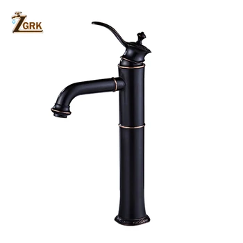 

ZGRK Basin Faucets Modern Black Bathroom Sink Faucet High Spout Deck Mixer Hot Cold Water Tap Crane