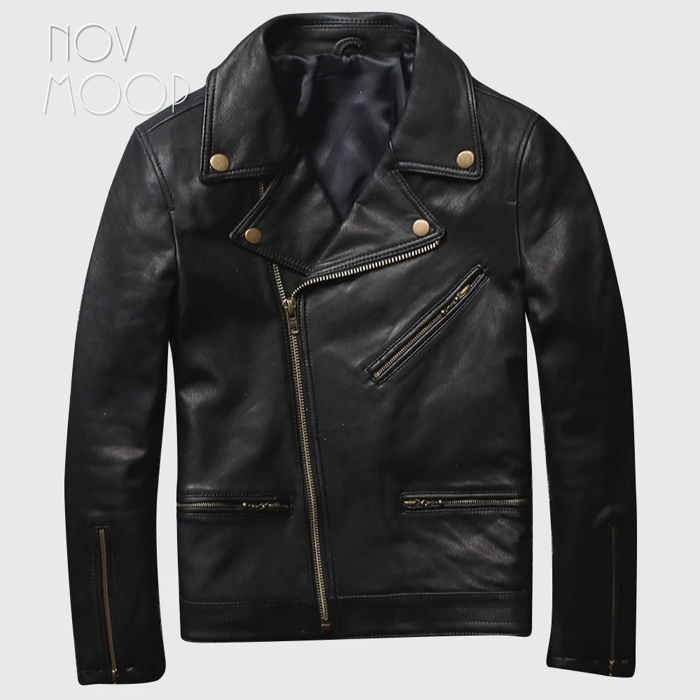 Мужские черные мотоциклетные Байкерские Куртки из натуральной козьей кожи на молнии размера плюс jaqueta de couro deri ceket LT2452