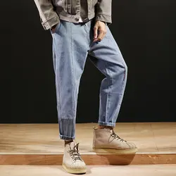 2018 г. весенняя и осенняя Новая мужская японский оригинал Harajuku шить вышивка девять очков джинсы случайные личности тенденция