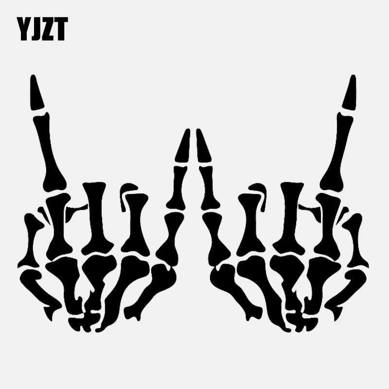 

YJZT 17.5CM*12.9CM Skeleton hand Rock & Roll Skull Window Vinyl Black/Silver Car Sticker C22-0723