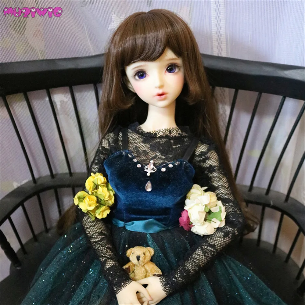 

Free Shipping MUZIWIG Synthetic Fiber Dark Brown Hair Wigs for 1/3 1/4 1/6 BJD Dolls Wig Only