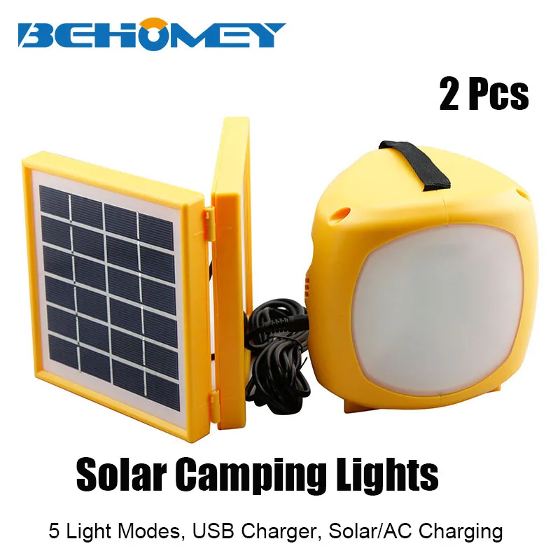 2Pcs Behomey Free Shipping Solar Portable Light Solar Camping Lights 5