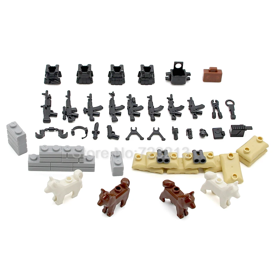

Military Scenes WW2 Accessories Guns weapons Dog Modern SWAT Wall Sandbag Body Armor Bricks building blocks set Model Toys
