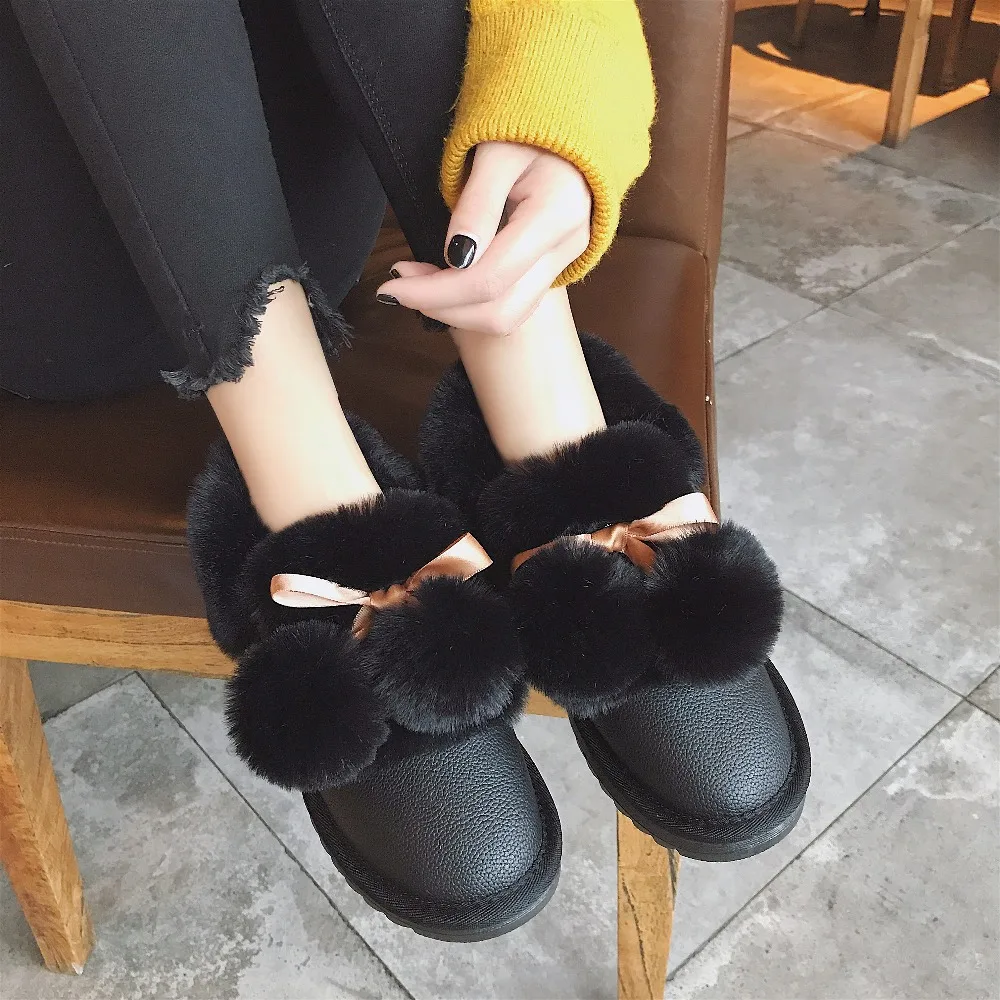 Super Nieve 2018 Cómodo Tobillo Lindo Piel Nuevas negro Invierno Mujeres Las Plano rosado Beige Zapatos Negro De Rosa Tacón Calzado Cálido Mujer Botas Confortable IwrSqZwO