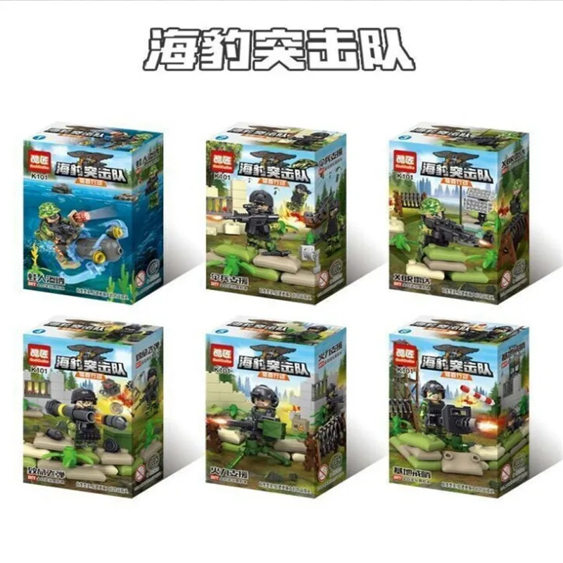 6pcs lot Navy Seals Team MILITARY US Army UDT W2 Special Force SWAT Soldier Building Blocks