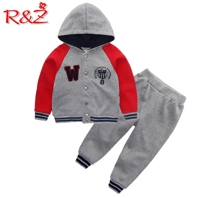 

R&Z 2019 Spring and Autumn New Boys Set with Cap Letter Top Zipper Jacket Casual Pants Two-piece Set