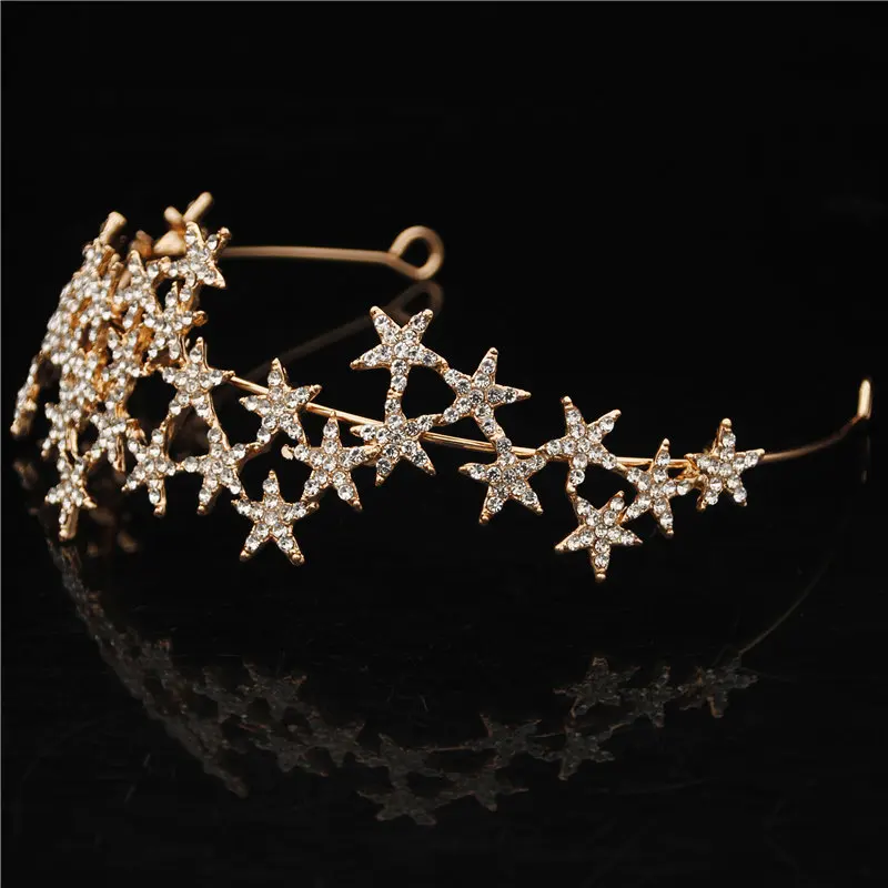 Luxury Crystal Star Hairbands Vintage Rhinestone Bridal Tiaras Crown Headband Wedding Hair Jewelry Women Head Ornaments