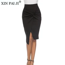 Летние асимметричный подол излом черная юбка Высокая Талия элегантные юбки Для женщин Короткие Ruched юбка